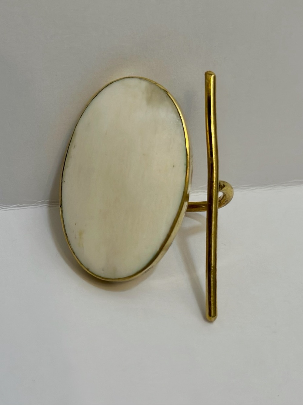 Brass and Oval White Stone Statement Ring